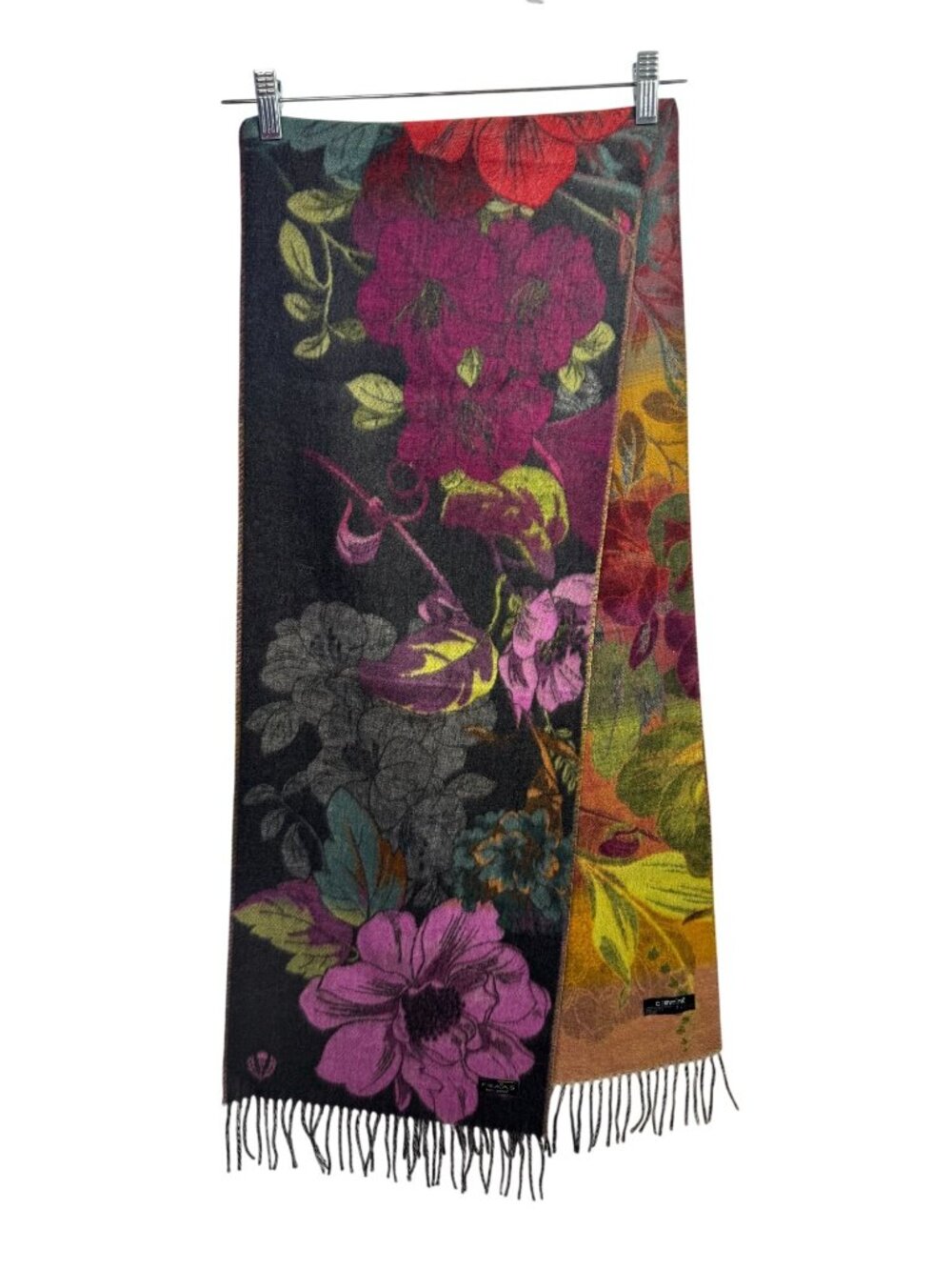 Fraas Floral Cashmink Scarf Fringed Edges 12"x72" Made In Germany Multicolor Flo